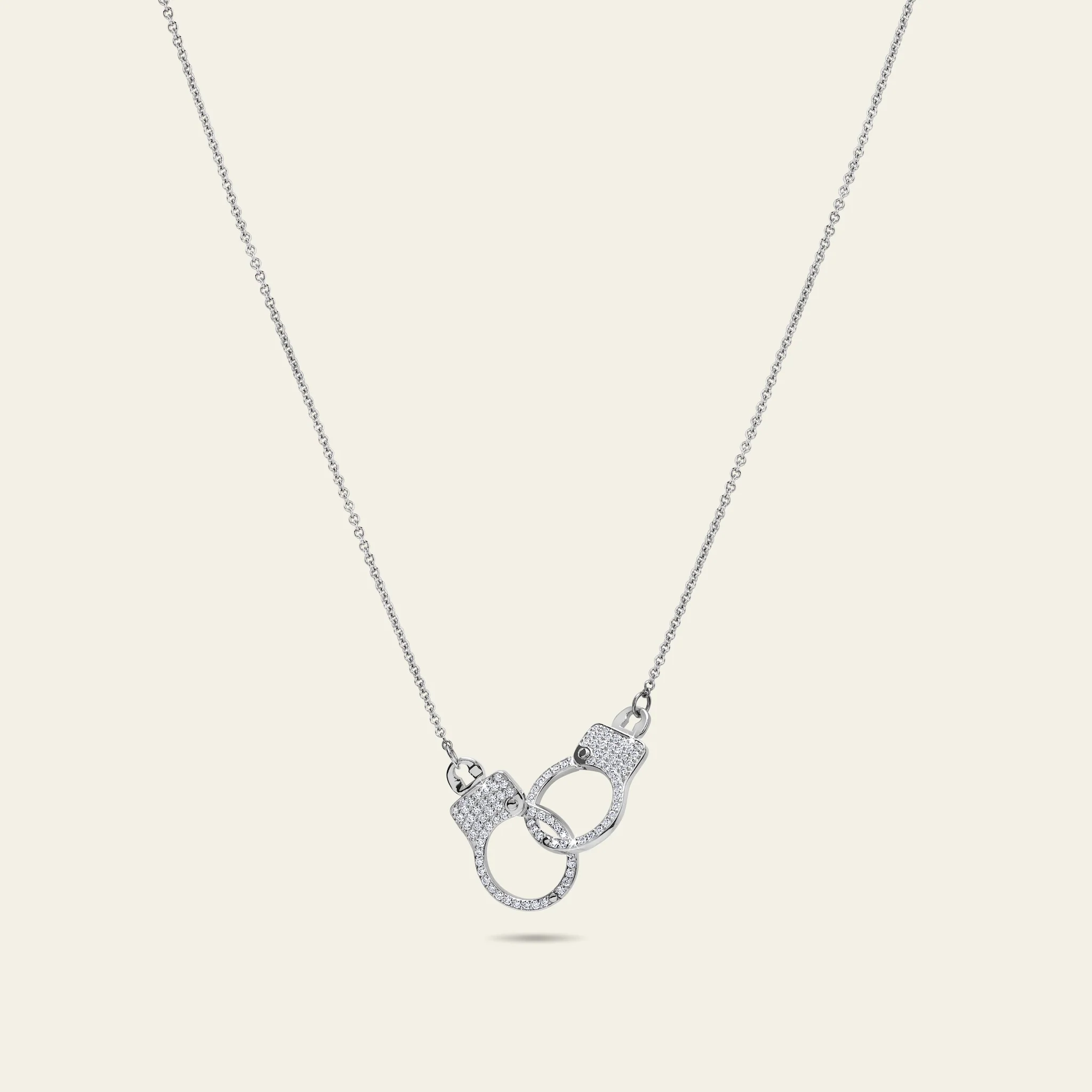 Love Lockdown Interlocking Necklace. Pavé Set. White Diamonds. WG