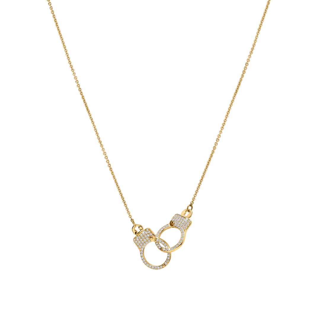 Love Lockdown Interlocking Necklace. Pavé Set. White Diamonds. YG